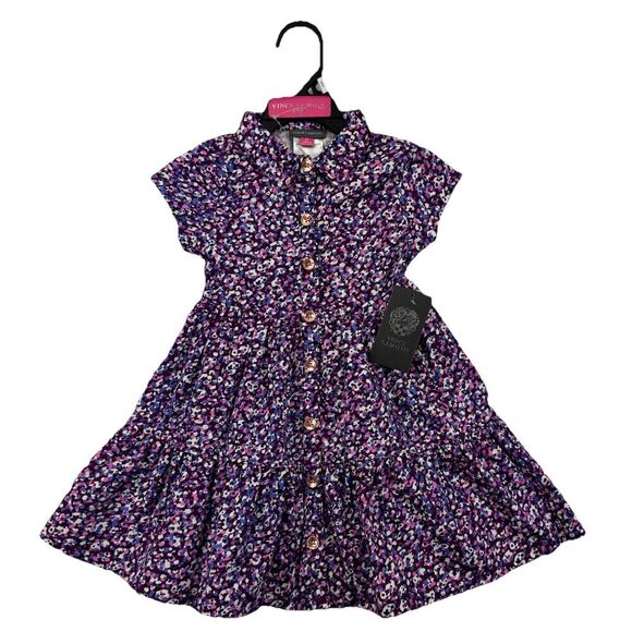 Vince Camuto Girls Dress 2T Purple Pink Floral Button Front Short Sleeve NWT - Picture 1 of 9